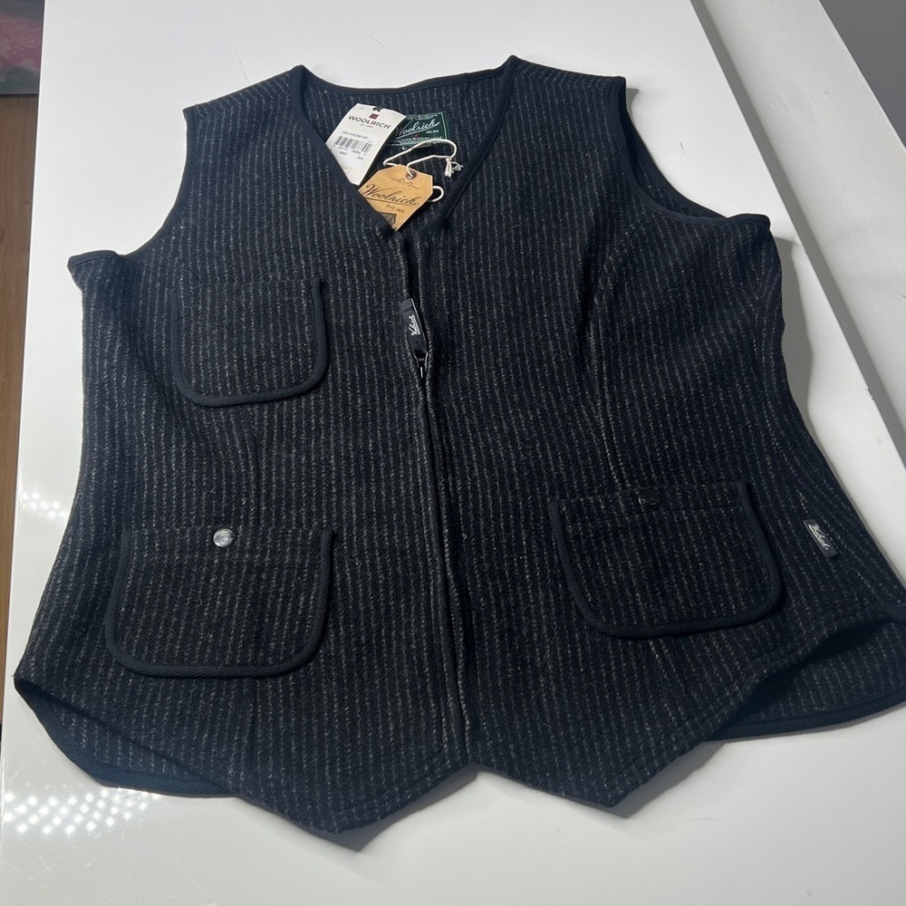 Woolrich Sz L Women’s Pinstripe Wool Heirloom Zip Front Vest New with tags